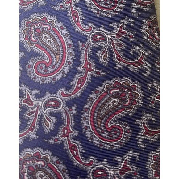 Tattersall Men’s Tie 100% Silk Blue With Red & Gray Paisley - Picture 1 of 4